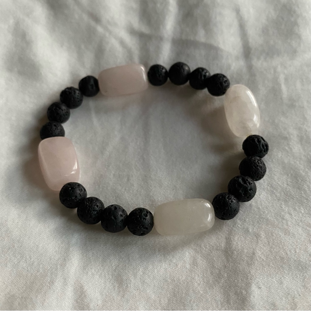 Rose Quartz And Lava Healing Bracelet Self Love Calm Crystal Handmade